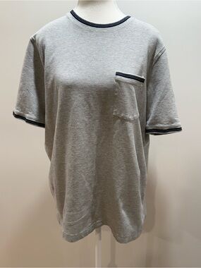 Lands' End Heather Gray Short Sleeve Pocket Tee with Navy Trim